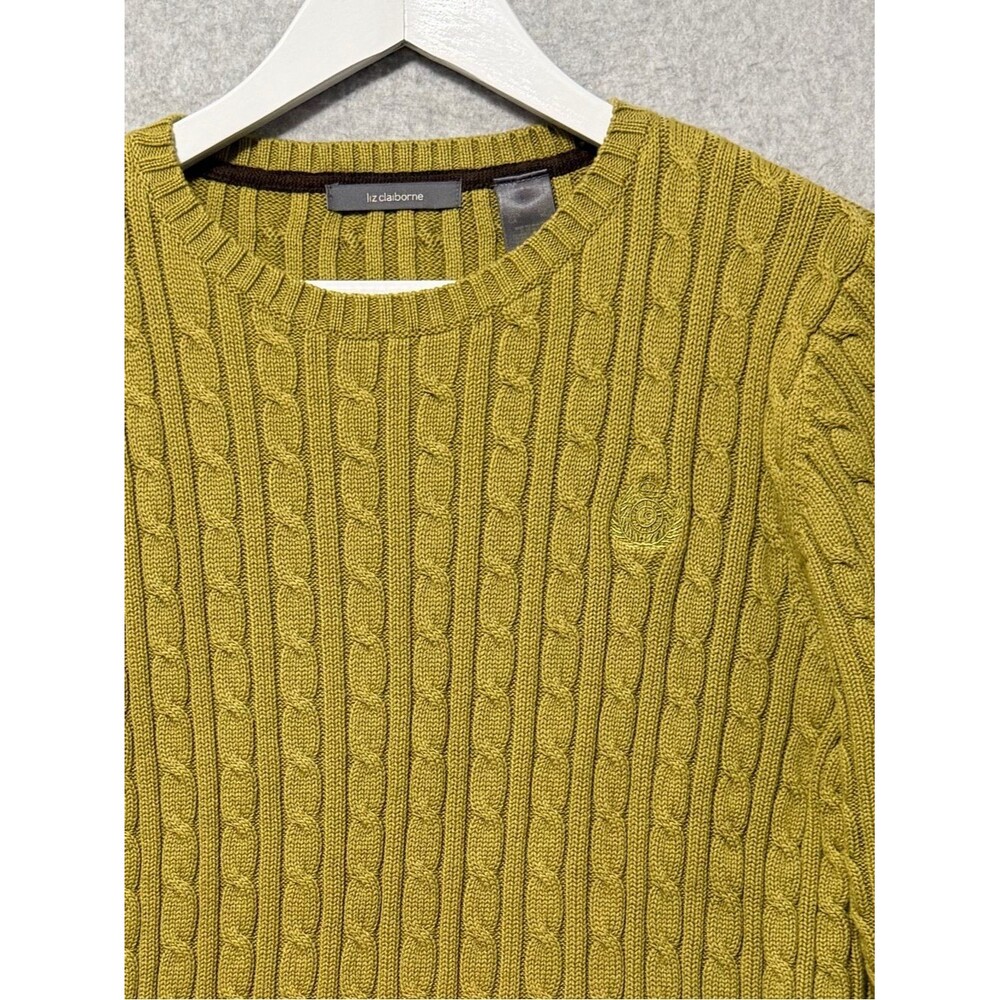 Vintage Liz Claiborne Pullover Cotton Cable Knit Sweater Size XL Olive Green - Picture 3 of 10
